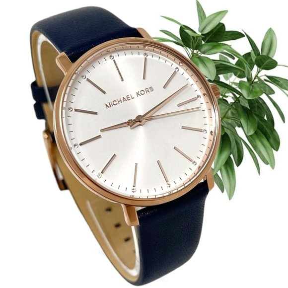 NWT MICHAEL KORS Ladies Pyper Navy Leather Strap Watch MK2893 - Picture 1 of 8